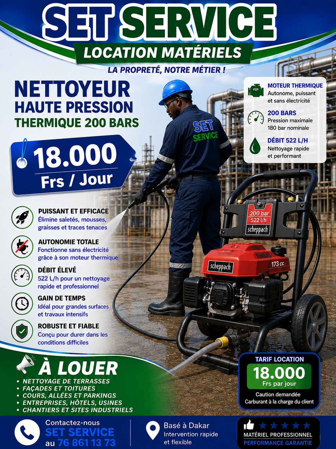 Location karcher nettoyeur haute pression thermique essence au S&eacute;n&eacute;gal Dakar Thi&egrave;s Mbour Saly