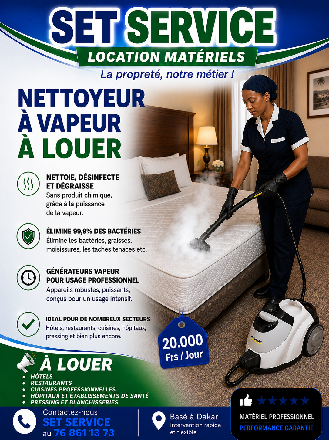 Location nettoyeur vapeur matelas hotel, restaurant, cuisine, hopital au S�n�gal Dakar Thi�s Mbour Saly