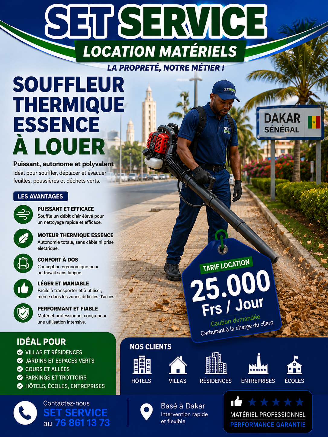 Location souffleur thermique essence feuilles, jardin, espace-vert, entrepot, depot, atelier au S&eacute;n&eacute;gal Dakar Thi&egrave;s Mbour Saly